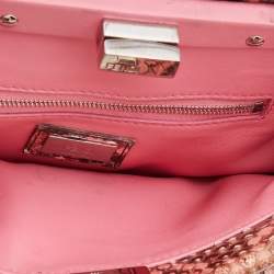 Pre Owned Fendi Peach/Brown Python Leather Mini Peekaboo Top Handle Bag