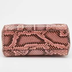 Pre Owned Fendi Peach/Brown Python Leather Mini Peekaboo Top Handle Bag