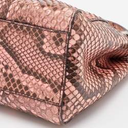 Pre Owned Fendi Peach/Brown Python Leather Mini Peekaboo Top Handle Bag