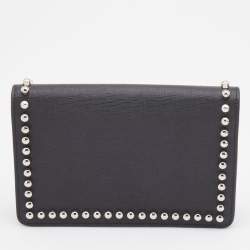 Pre Owned Fendi Black Leather Studded Karlito Wallet on Chain