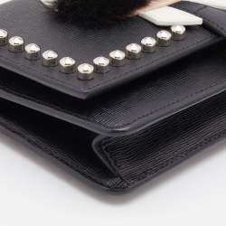 Pre Owned Fendi Black Leather Studded Karlito Wallet on Chain