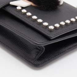Pre Owned Fendi Black Leather Studded Karlito Wallet on Chain