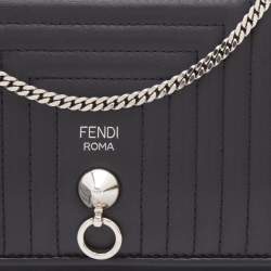 Pre Owned Fendi Black Leather Dotcom Wallet on Chain