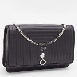 Pre Owned Fendi Black Leather Dotcom Wallet on Chain