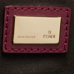 Pre Owned Fendi Tobacco/Magenta Zucchino Canvas and Patent Leather Shopper Tote