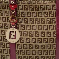 Pre Owned Fendi Tobacco/Magenta Zucchino Canvas and Patent Leather Shopper Tote