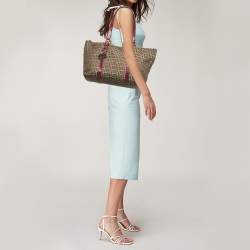 Pre Owned Fendi Tobacco/Magenta Zucchino Canvas and Patent Leather Shopper Tote