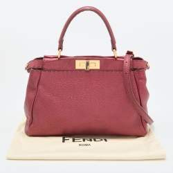 Pre Owned Fendi Metallic Red Leather Sellier Medium Peekaboo Top Handle Bag