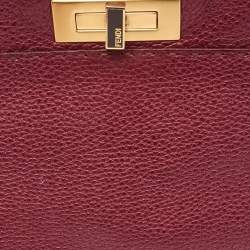 Pre Owned Fendi Metallic Red Leather Sellier Medium Peekaboo Top Handle Bag