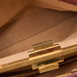 Pre Owned Fendi Metallic Red Leather Sellier Medium Peekaboo Top Handle Bag