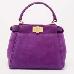 Pre Owned Fendi Purple Suede XS Peekaboo Top Handle Bag