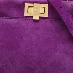 Pre Owned Fendi Purple Suede XS Peekaboo Top Handle Bag