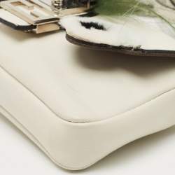 Pre Owned Fendi Off White Leather and Fur Micro Monster Baguette Bag