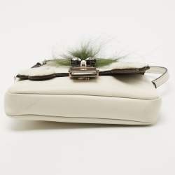 Pre Owned Fendi Off White Leather and Fur Micro Monster Baguette Bag