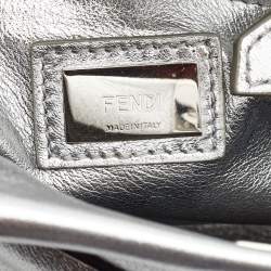 Pre Owned Fendi Silver Leather Mini Peekaboo Top Handle Bag