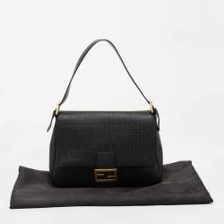 Fendi Black Zucchino Coated Canvas Mama Baguette Shoulder Bag