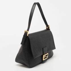 Fendi Black Zucchino Coated Canvas Mama Baguette Shoulder Bag