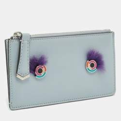 Pre Owned Fendi Light Blue Leather Monster Card Holder