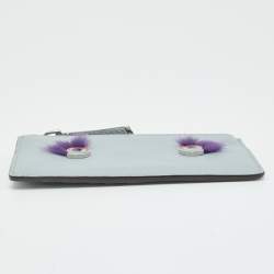 Pre Owned Fendi Light Blue Leather Monster Card Holder
