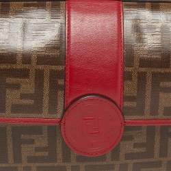 Pre Owned Fendi Tobacco/Red Zucca Coated Canvas and Leather Double F Top Handle Bag