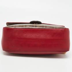 Pre Owned Fendi Tobacco/Red Zucca Coated Canvas and Leather Double F Top Handle Bag