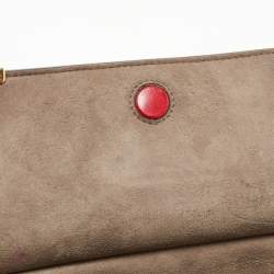 Pre Owned Fendi Tobacco/Red Zucca Coated Canvas and Leather Double F Top Handle Bag