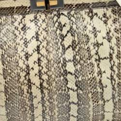 Fendi Beige/Black Python Leather Large Peekaboo Top Handle Bag