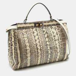 Fendi Beige/Black Python Leather Large Peekaboo Top Handle Bag