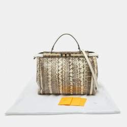 Fendi Beige/Black Python Leather Large Peekaboo Top Handle Bag