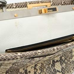 Fendi Beige/Black Python Leather Large Peekaboo Top Handle Bag