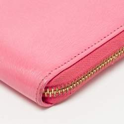 Pre Owned Fendi Pink Glossy Leather Logo Zip Around Wallet