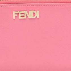 Pre Owned Fendi Pink Glossy Leather Logo Zip Around Wallet