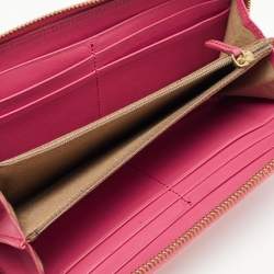 Pre Owned Fendi Pink Glossy Leather Logo Zip Around Wallet