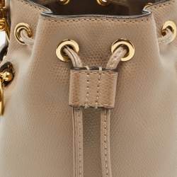 Pre Owned Fendi Beige Leather Mini Mon Tresor Drawstring Bucket Bag