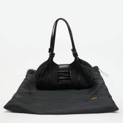 Pre Owned Fendi Black Zucchino Canvas and Leather Baguette Bag