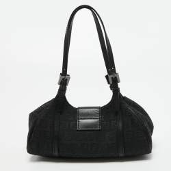 Pre Owned Fendi Black Zucchino Canvas and Leather Baguette Bag