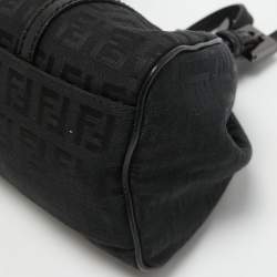 Pre Owned Fendi Black Zucchino Canvas and Leather Baguette Bag