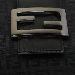 Pre Owned Fendi Black Zucchino Canvas and Leather Baguette Bag
