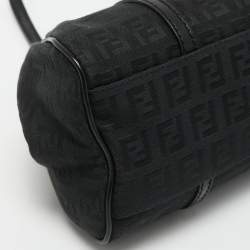Pre Owned Fendi Black Zucchino Canvas and Leather Baguette Bag