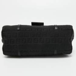 Pre Owned Fendi Black Zucchino Canvas and Leather Baguette Bag