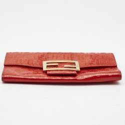Pre Owned Fendi Orange Zucchino Patent Leather Mia Flap Continental Wallet