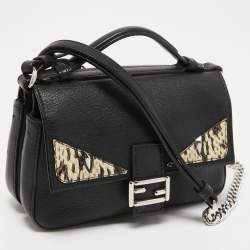 Pre Owned Fendi Black Leather and Watersnake Monster Micro Double Baguette Bag