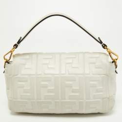 Fendi White Zucca Embossed Leather Medium Baguette Bag