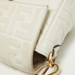 Fendi White Zucca Embossed Leather Medium Baguette Bag