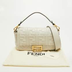 Fendi White Zucca Embossed Leather Medium Baguette Bag