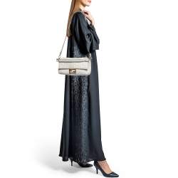 Fendi White Zucca Embossed Leather Medium Baguette Bag