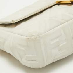 Fendi White Zucca Embossed Leather Medium Baguette Bag