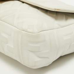 Fendi White Zucca Embossed Leather Medium Baguette Bag