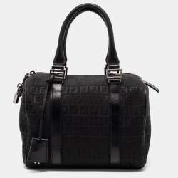 Fendi Black Zucchino Fabric and Leather Small Forever Bauletto Boston Bag