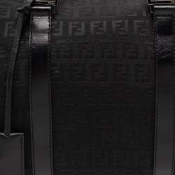 Fendi Black Zucchino Fabric and Leather Small Forever Bauletto Boston Bag